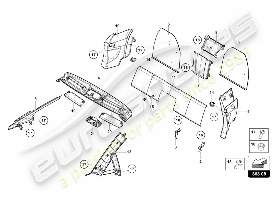 lamborghini centenario roadster (2017) interior decor parts diagram