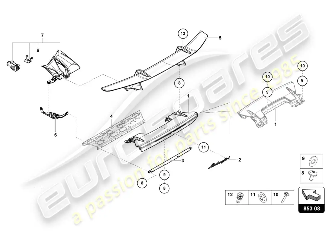 lamborghini performante spyder (2020) bonnet spoiler parts diagram