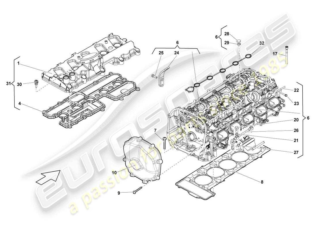 lamborghini lp570-4 spyder performante (2012) complete cylinder head cylinders 6-10 parts diagram