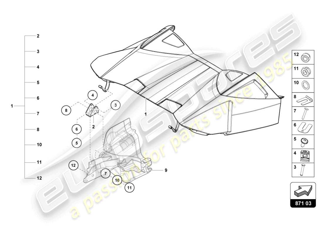lamborghini 2023 (evo spyder) cabrio top stowage box cover part diagram