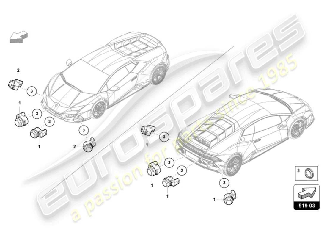 lamborghini evo spyder (2024) parking aid part diagram