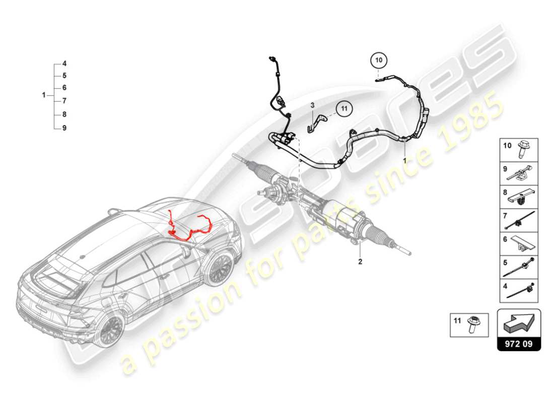 lamborghini urus (2019) wiring set for active steering front part diagram