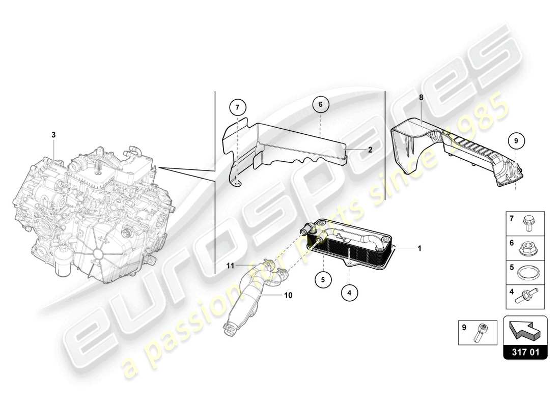 lamborghini evo coupe (2023) gear oil cooler part diagram