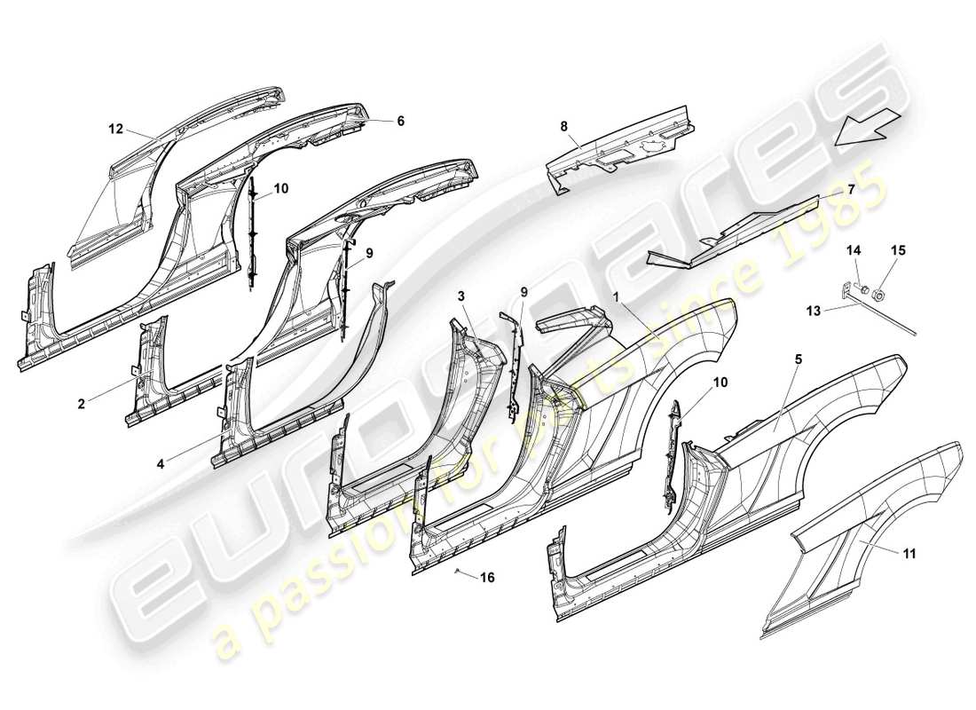 lamborghini lp560-4 spider (2012) door frame part diagram