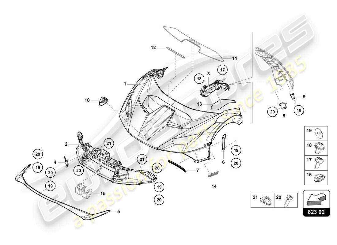 lamborghini 2021 (sto) bonnet front part diagram