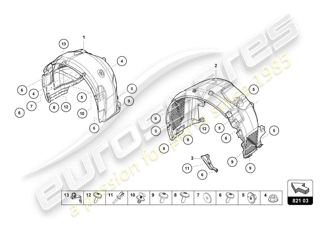 lamborghini evo spyder 2wd (2022) wheel housing trim part diagram