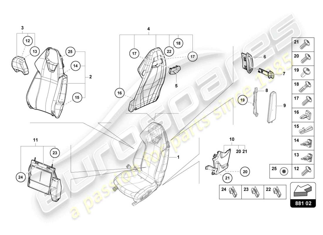 lamborghini evo coupe 2wd (2021) backrest part diagram