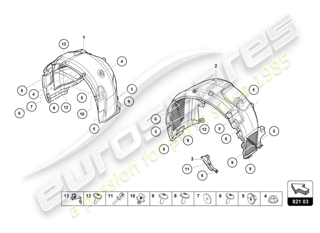 lamborghini evo coupe (2023) wheel housing trim part diagram