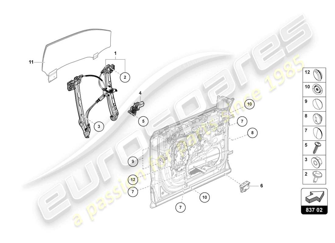 lamborghini urus (2019) window regulator with motor part diagram