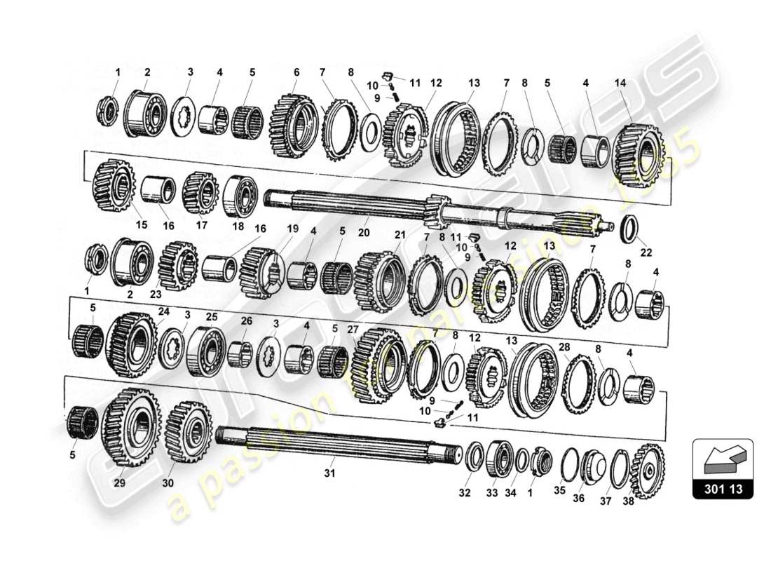 lamborghini countach 25th anniversary (1989) gearbox part diagram