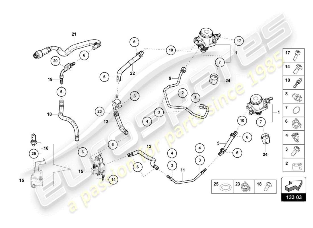 lamborghini evo spyder (2022) fuel pump part diagram