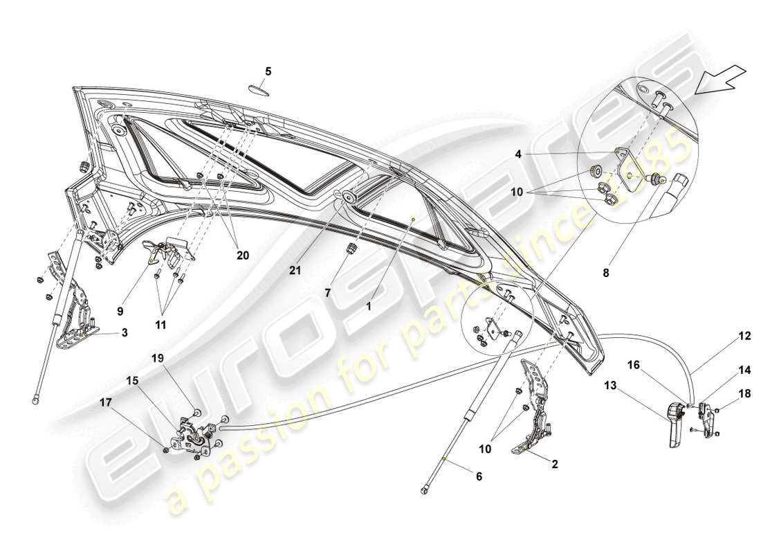 lamborghini gallardo coupe (2004) bonnet parts diagram