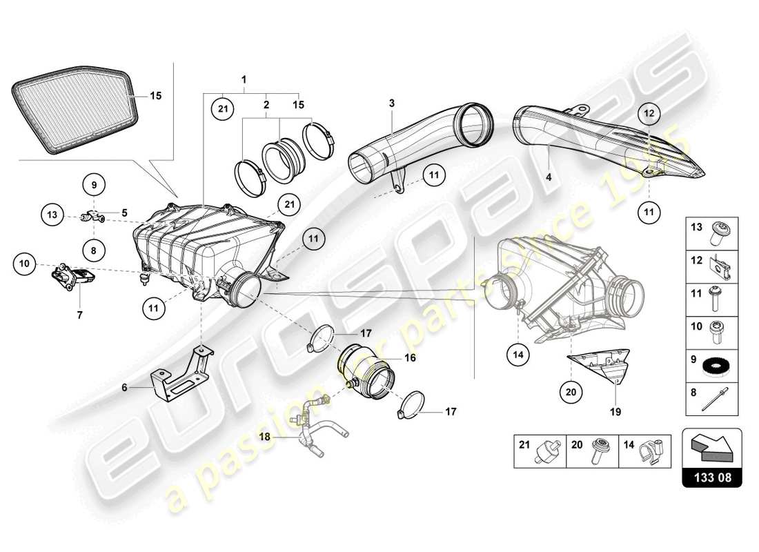 lamborghini evo coupe 2wd (2021) air filter housing parts diagram