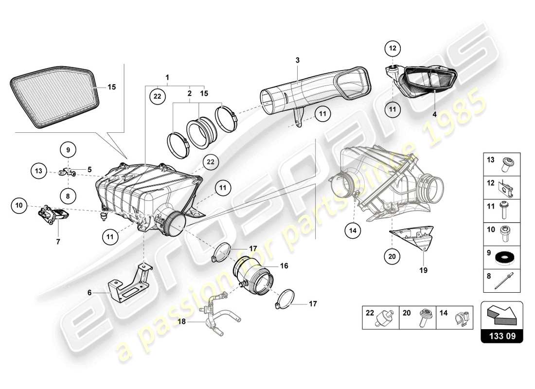 lamborghini tecnica (2023) air filter housing part diagram