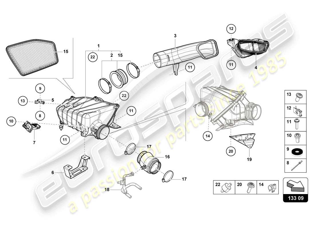lamborghini 2022 (evo spyder 2wd) air filter housing part diagram