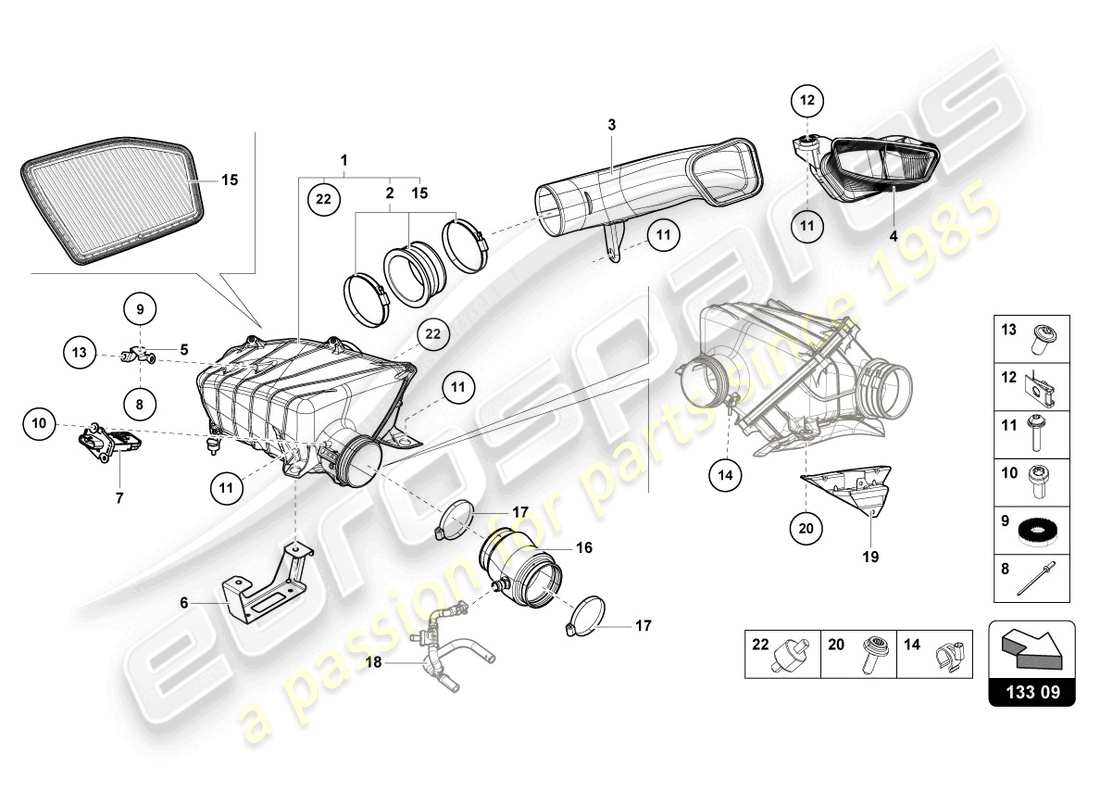 lamborghini evo spyder 2wd (2022) air filter housing part diagram