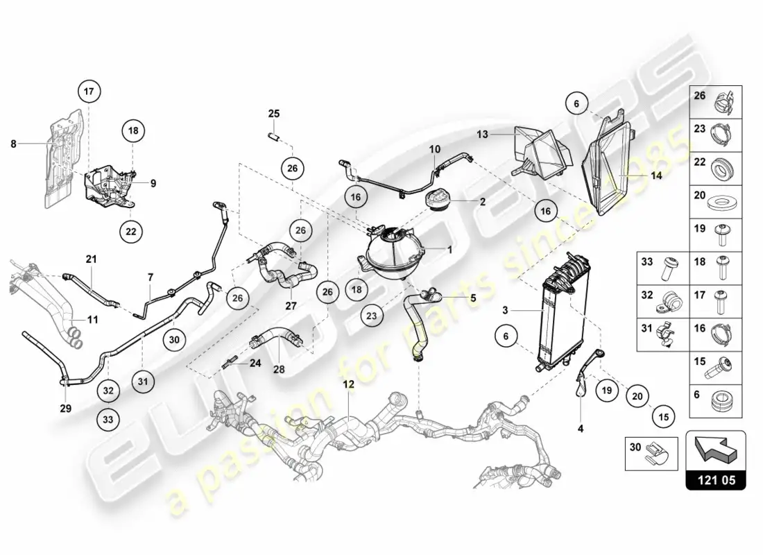 lamborghini lp580-2 coupe (2018) cooler for coolant parts diagram