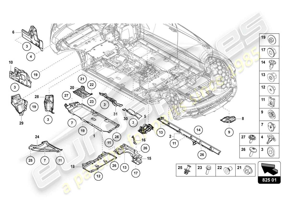 lamborghini urus s (2023) underbody trim part diagram