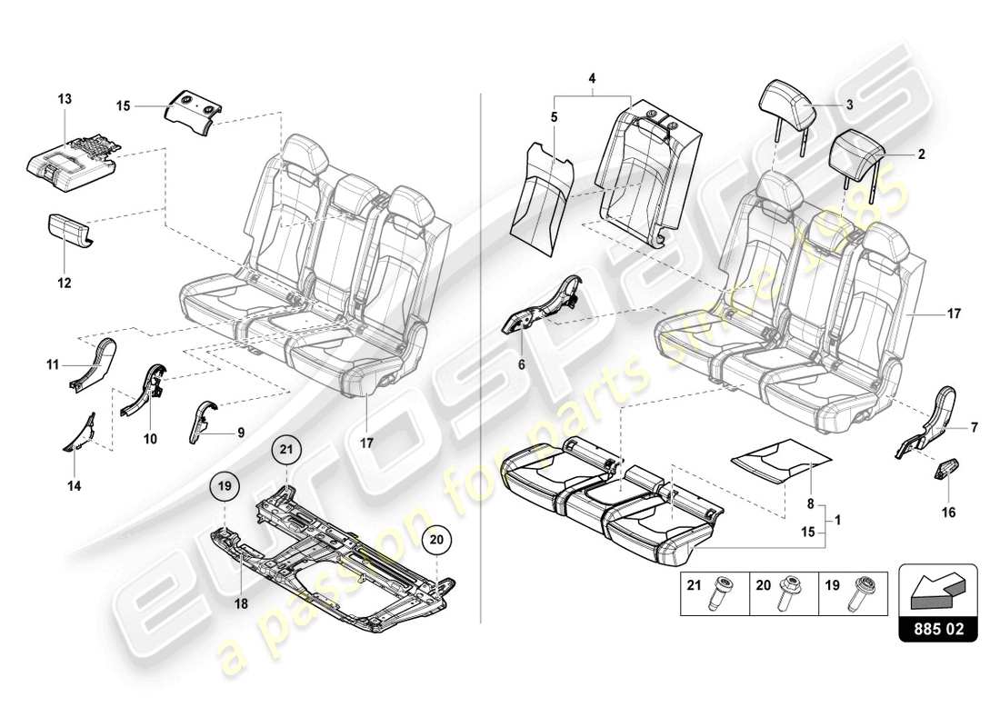 lamborghini urus s (2023) bench seat (3-seater) part diagram