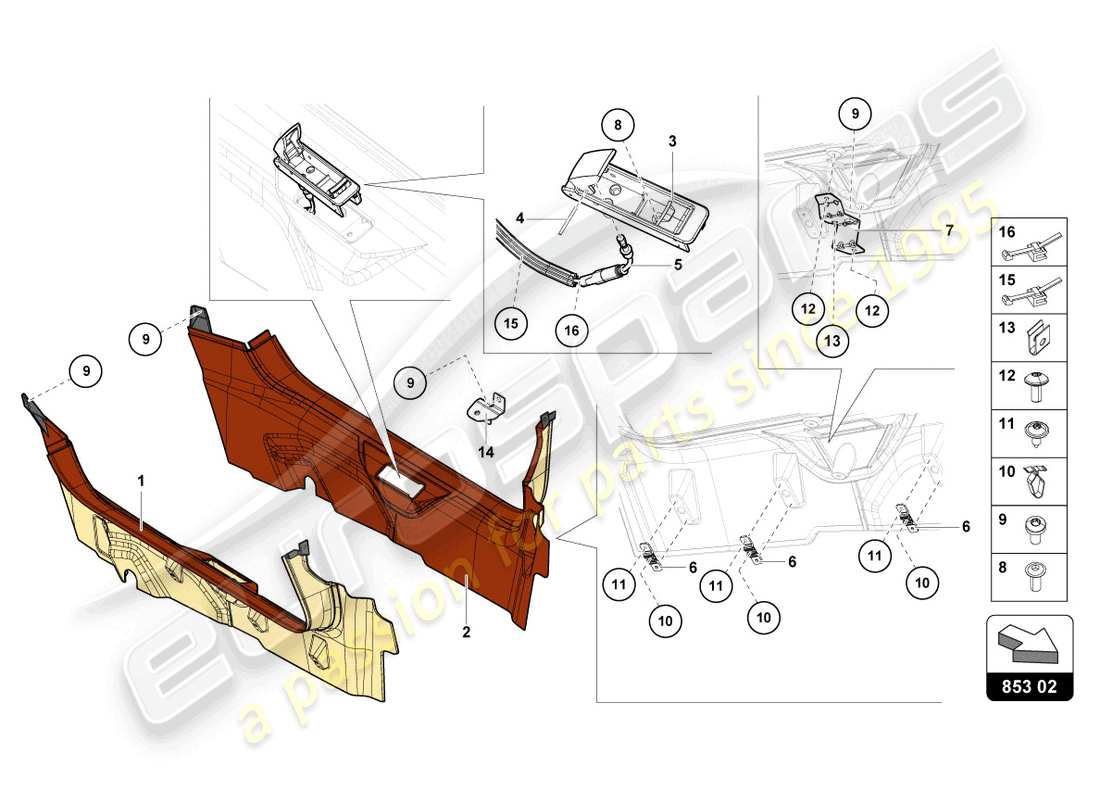 lamborghini 2022 (lp770-4 svj roadster) pillar trim parts diagram