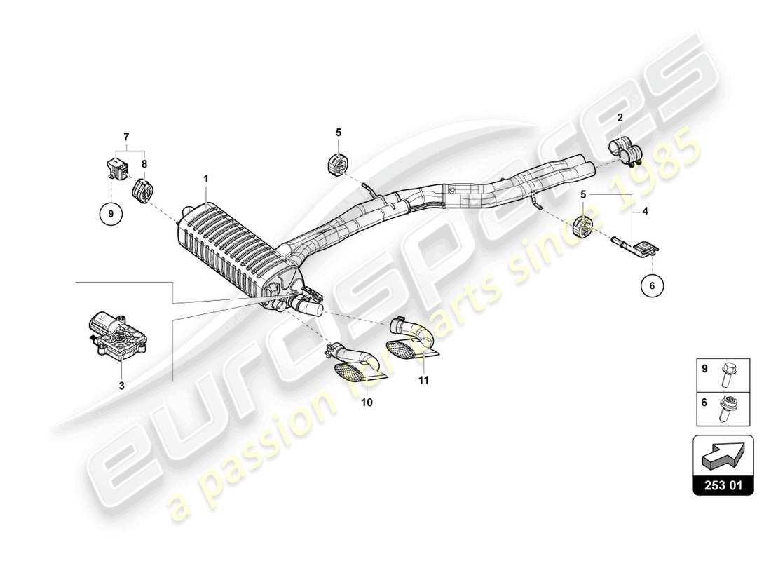 lamborghini urus s (2023) rear silencer part diagram