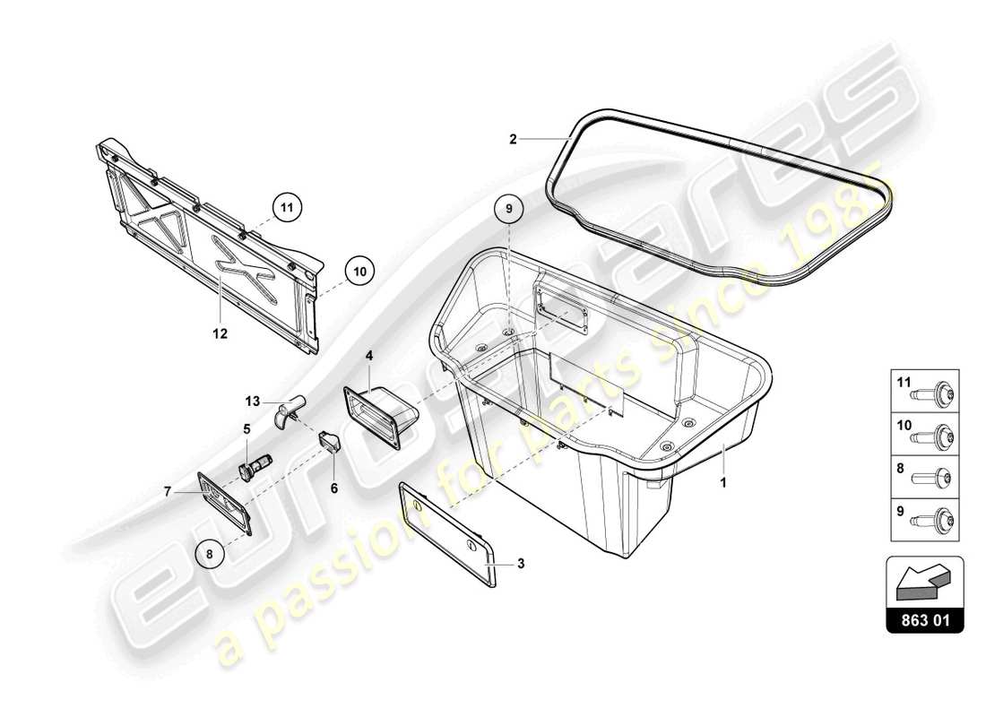 lamborghini evo spyder (2023) luggage compartment lining part diagram