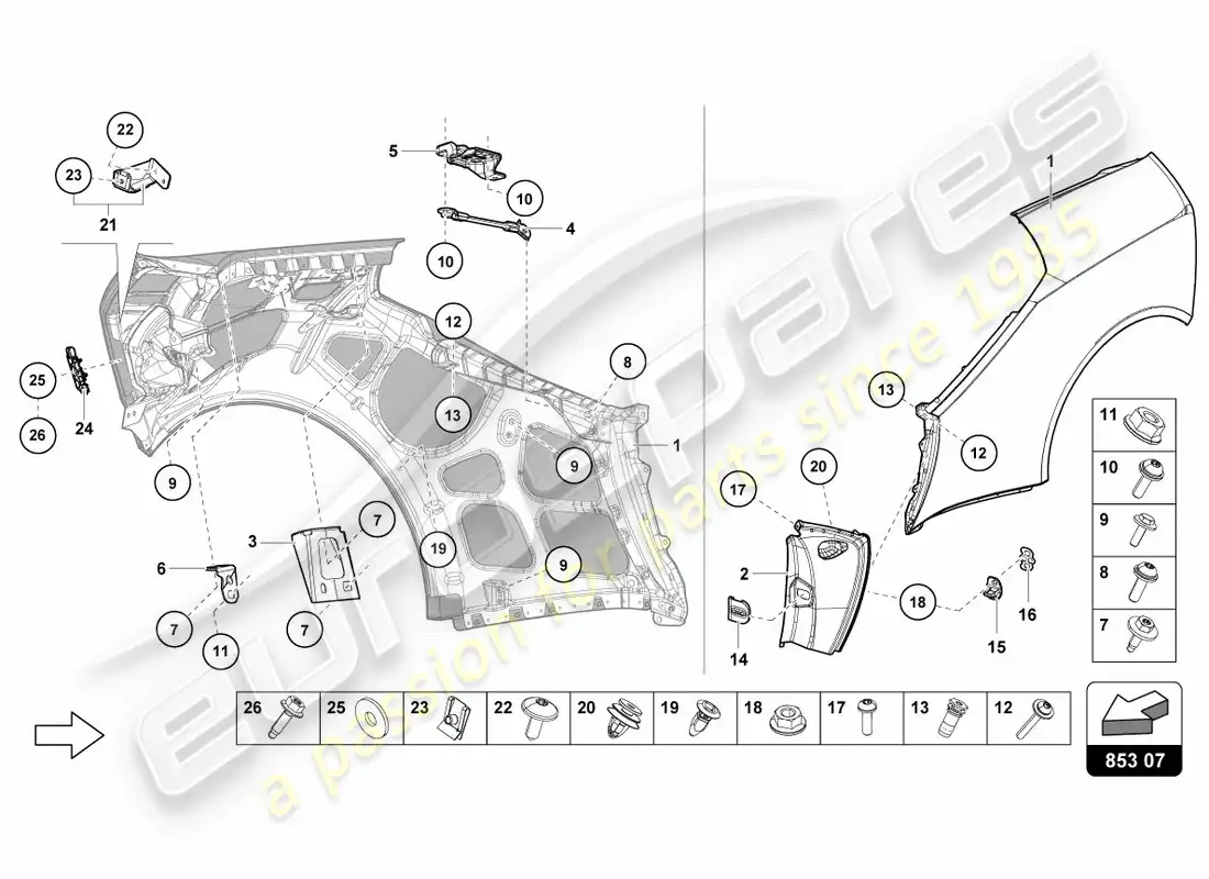 lamborghini performante spyder (2020) wing protector parts diagram