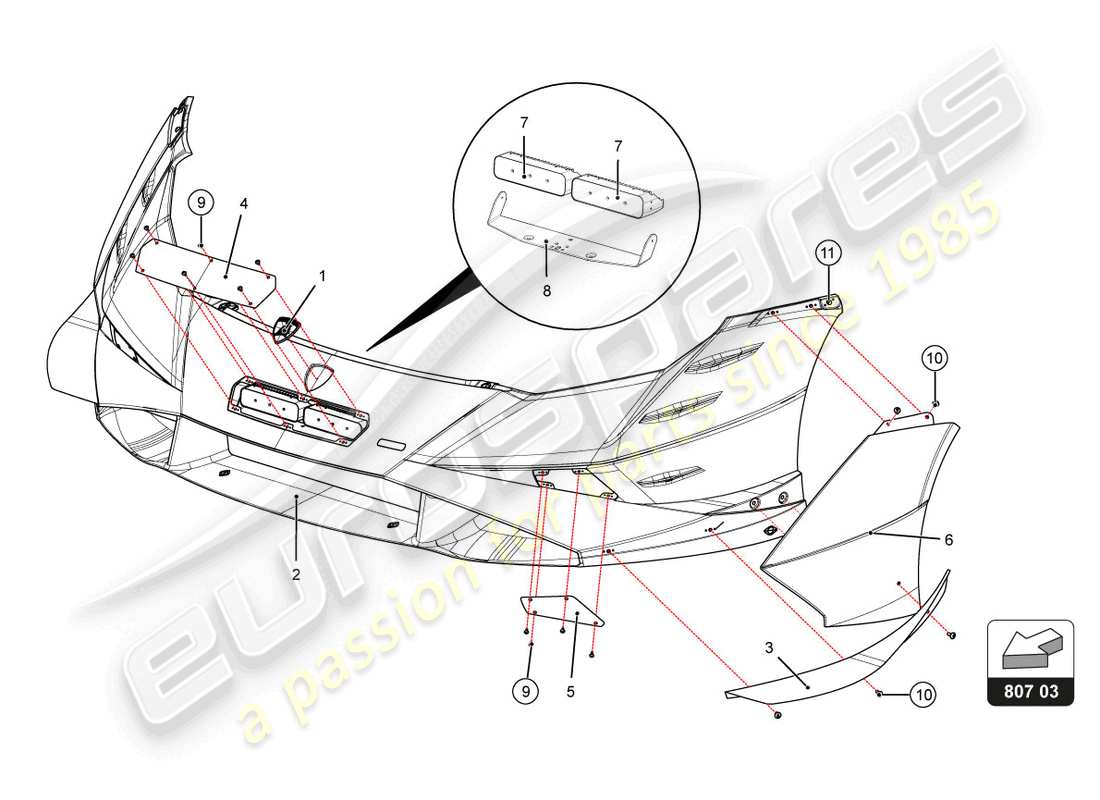 lamborghini 2022 (super trofeo evo 2) front bumper part diagram