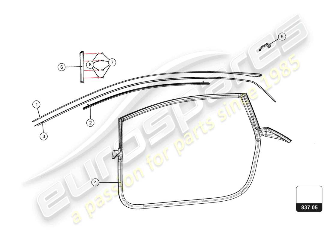 lamborghini 2022 (super trofeo evo 2) door seal part diagram