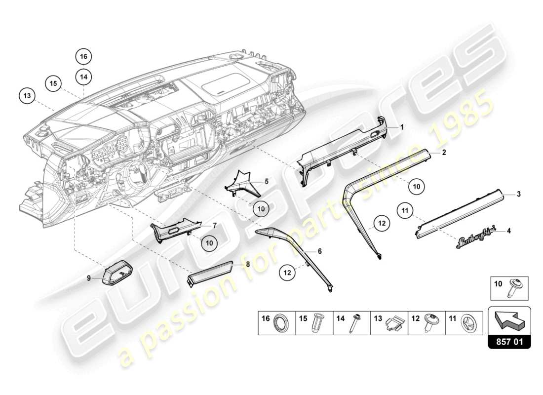 lamborghini urus s (2023) trim panel for dash panel part diagram