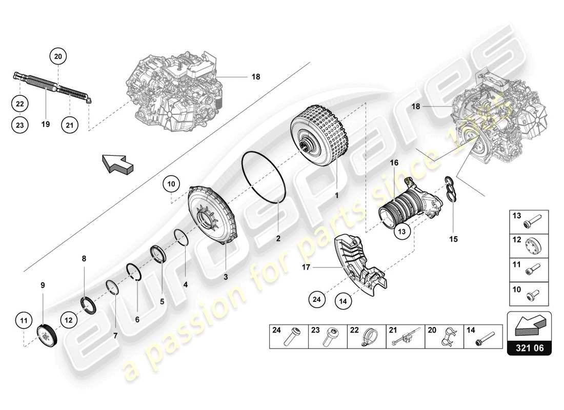 lamborghini evo coupe (2023) multi-plate clutch for dual clutch gearbox part diagram