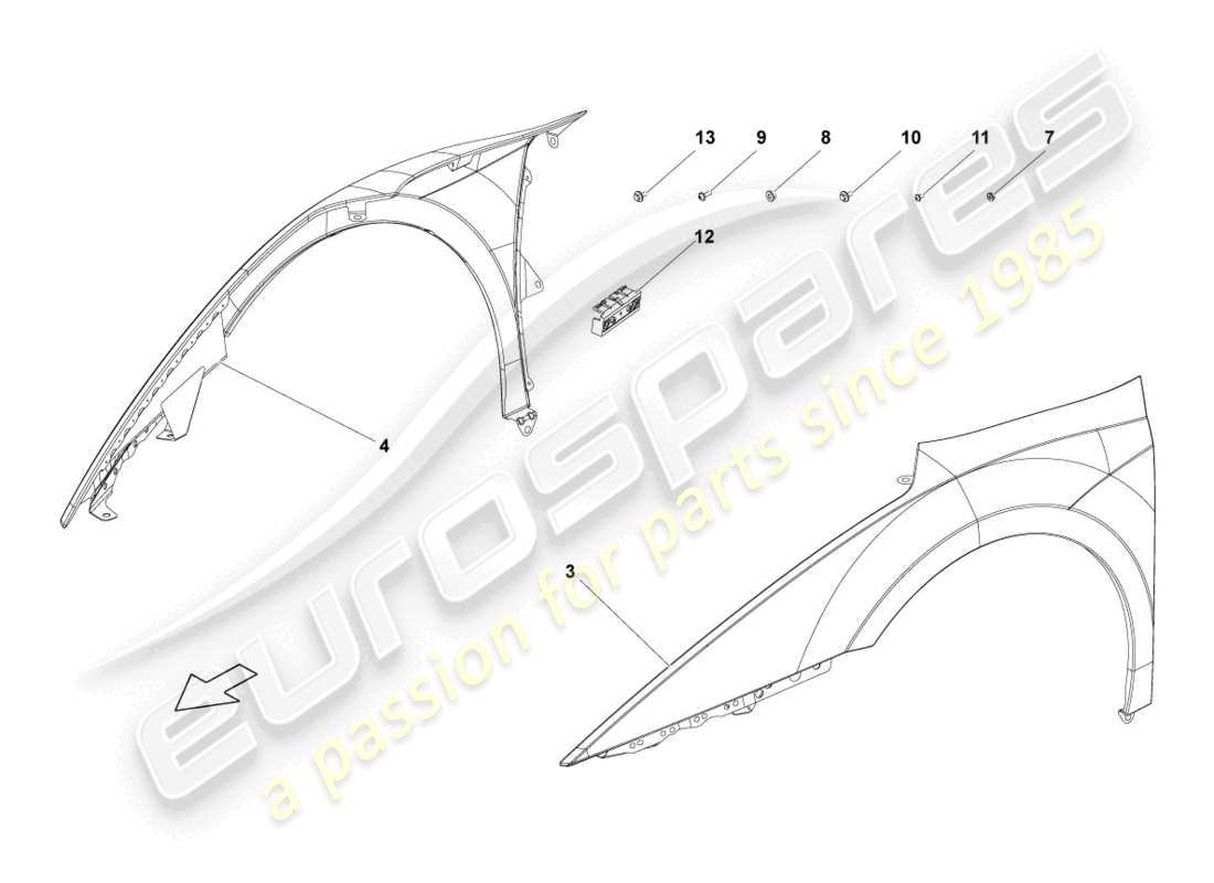 lamborghini lp560-4 spider (2010) wing front parts diagram