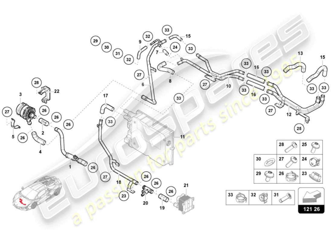 lamborghini revuelto coupe (2024) coolant cooling system - high voltage cooling part diagram