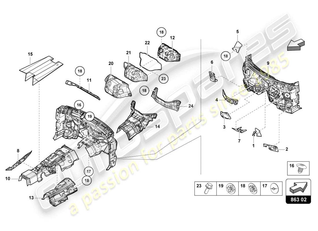 lamborghini urus (2019) sound absorber for floor, bulkhead and tunnel parts diagram