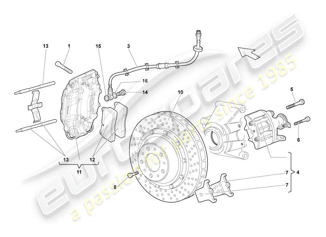 lamborghini lp640 roadster (2008) disc brake rear part diagram