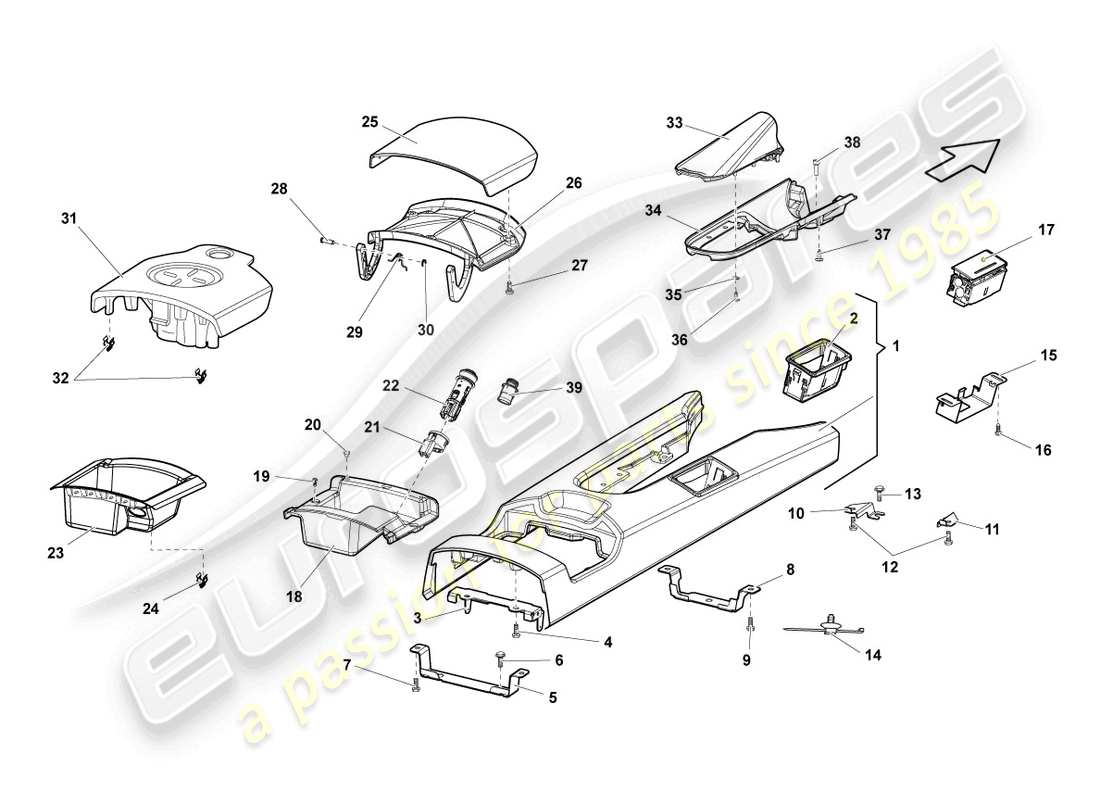 lamborghini gallardo coupe (2004) centre console parts diagram