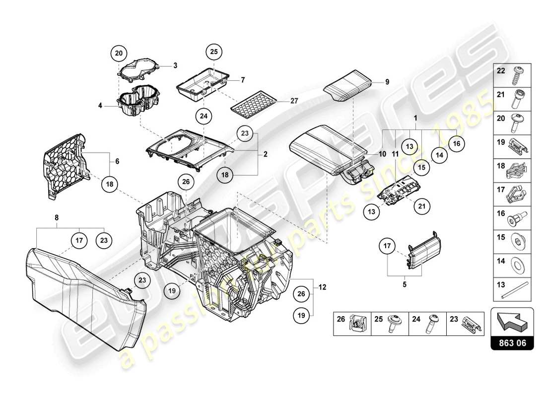 lamborghini urus (2019) armrest parts diagram