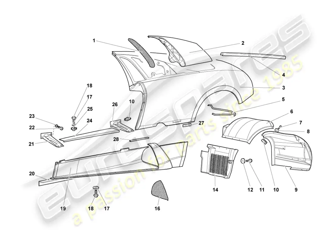 lamborghini murcielago coupe (2003) side member left parts diagram