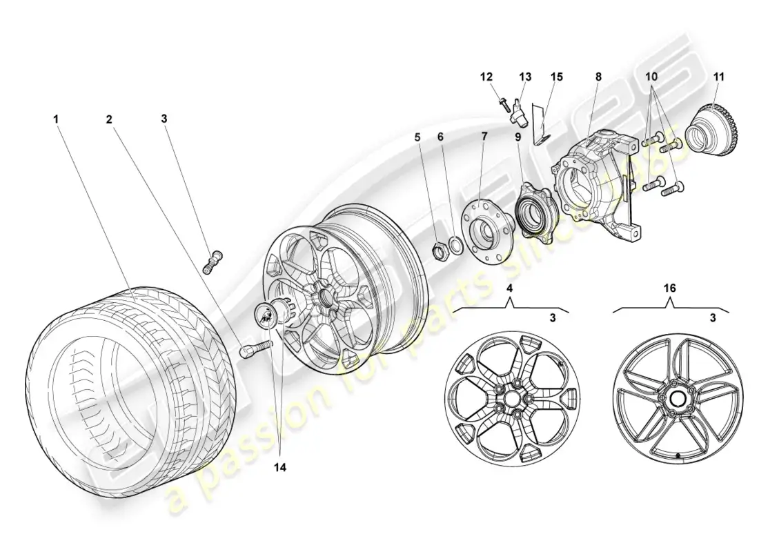 lamborghini murcielago roadster (2005) wheel bearing housing front parts diagram