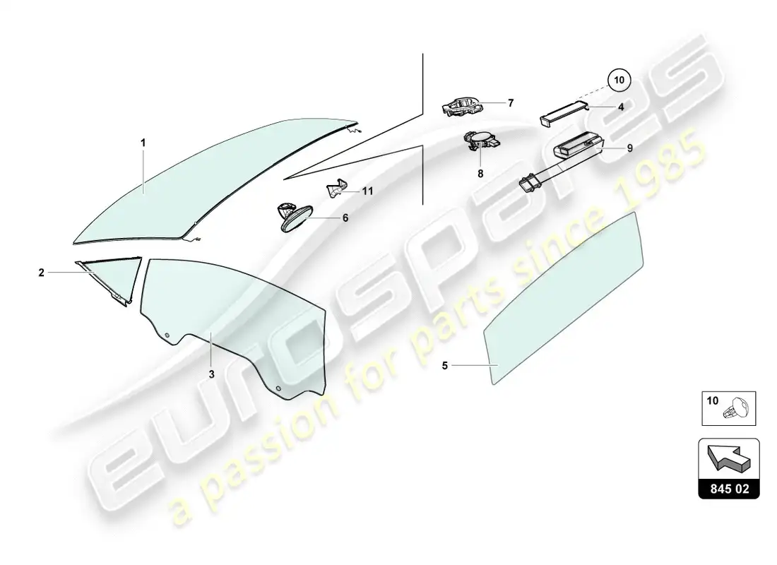 lamborghini performante spyder (2020) window glasses parts diagram