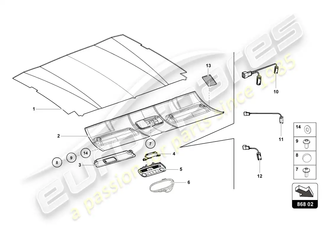 lamborghini evo coupe (2020) roof trim parts diagram