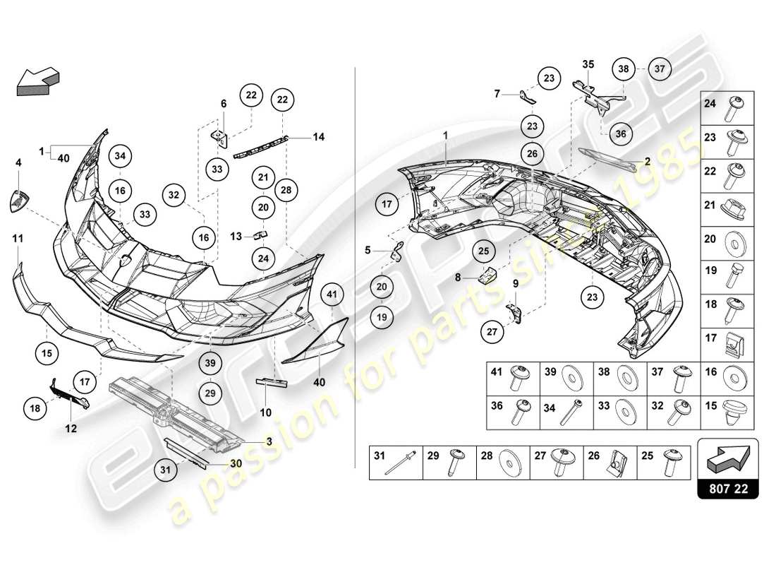 lamborghini lp770-4 svj coupe (2022) bumper, complete part diagram