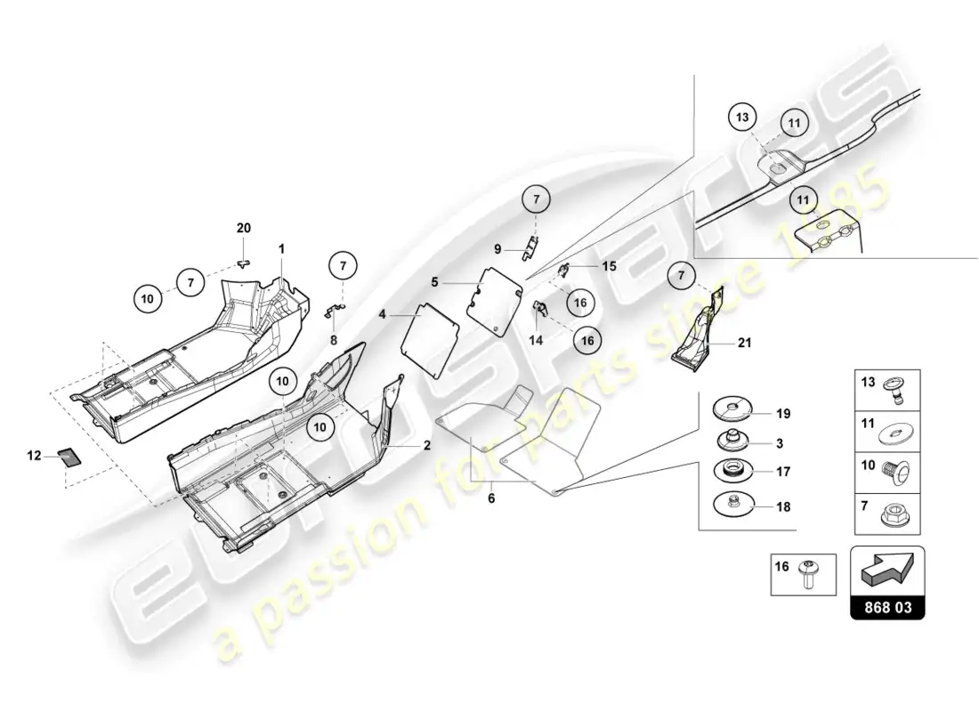 lamborghini evo spyder 2wd (2020) noise insulation plate parts diagram