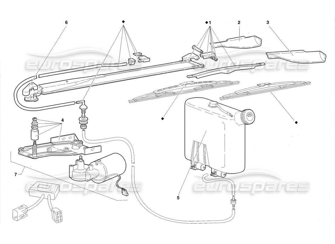 lamborghini diablo roadster (1998) windscreen wiper and headlamp washers (valid for uk 1998) parts diagram