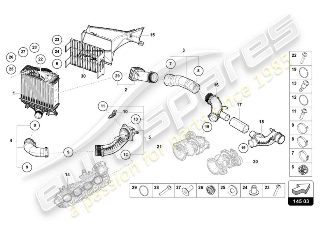 lamborghini urus s (2023) charge air cooler left parts diagram