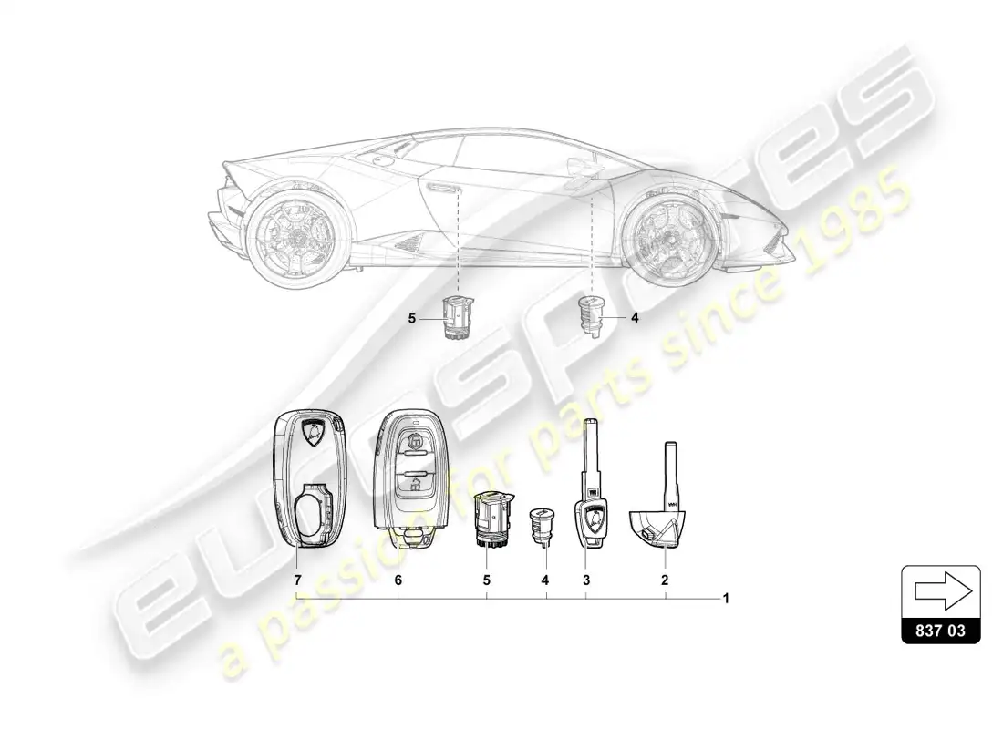 lamborghini lp610-4 coupe (2016) lock with keys parts diagram