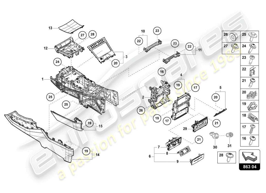 lamborghini urus (2019) centre console lower parts diagram