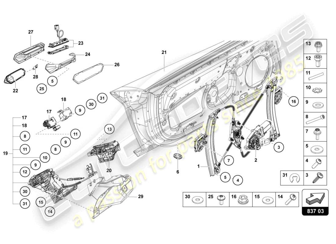 lamborghini 2022 (lp770-4 svj coupe) driver and passenger door parts diagram