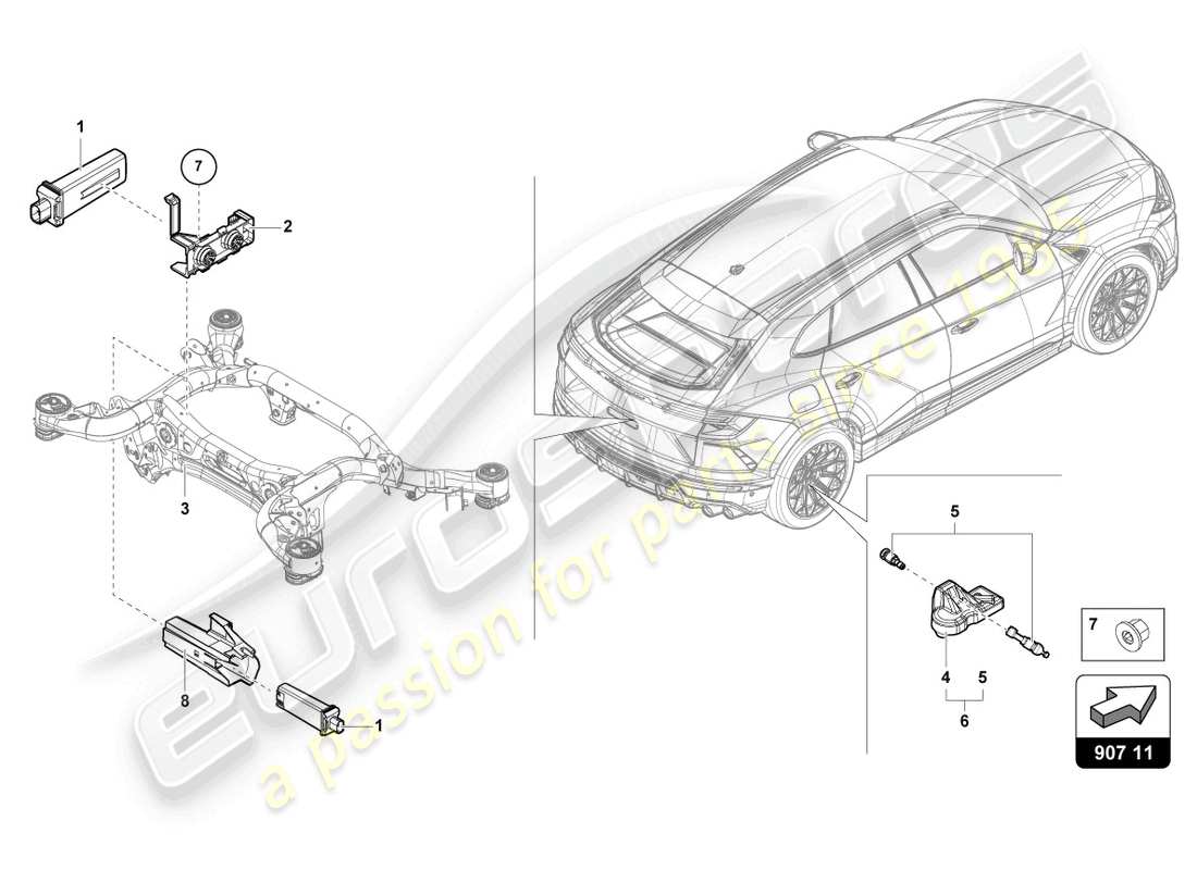 lamborghini urus s (2024) tyre pressure sensor part diagram