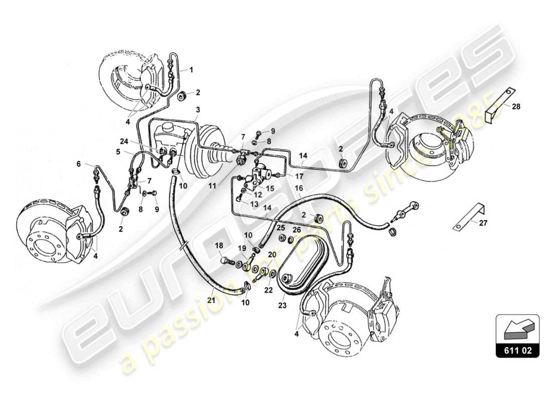 lamborghini countach 25th anniversary (1989) brake system parts diagram